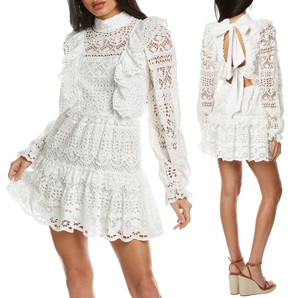 Sea NY White Embroidered Cotton Ruffled Open Back Patrizia Dress - Picture 4 of 5